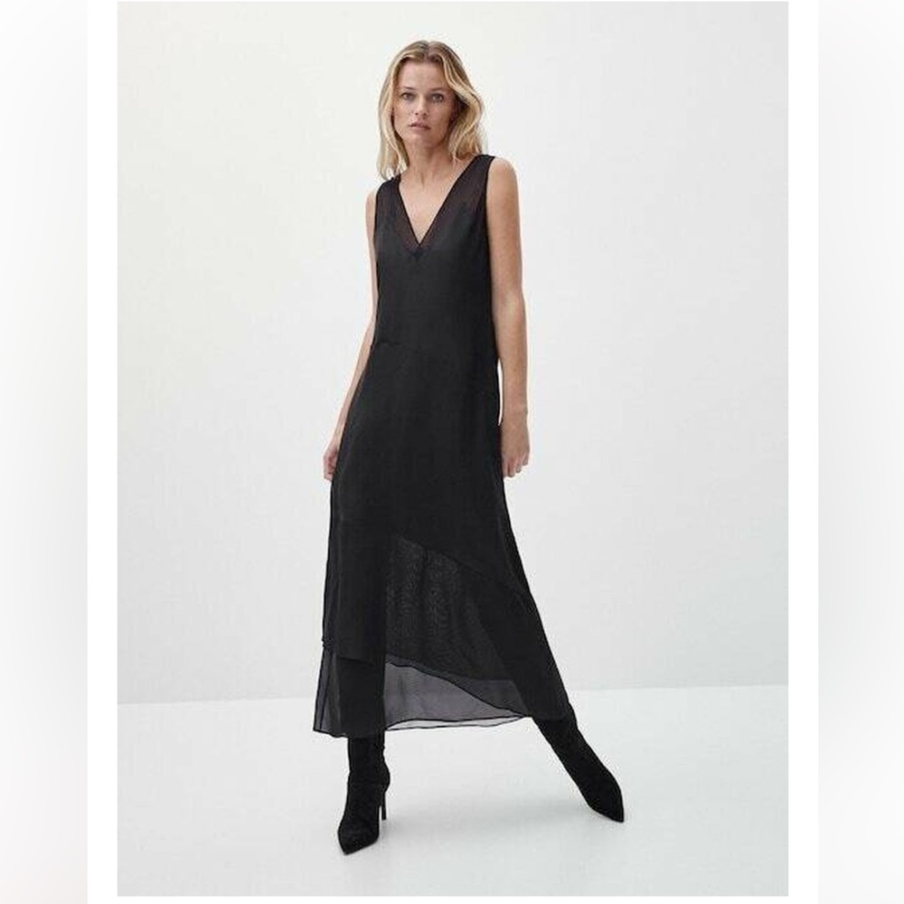 Massimo Dutti Black Satin Dress
